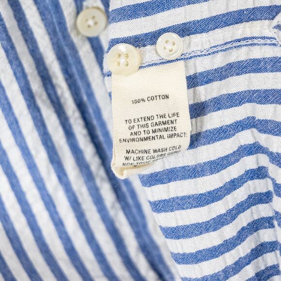 ALEX MILL Men's Seersucker Camp Shirt Blue striped Short Sleeve sz Large - Picture 5 of 7